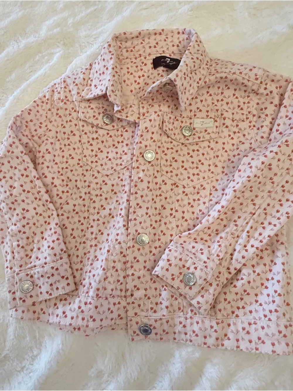 7 For All Mankind Pink Floral Jean Jacket Sz 4T EUC BBB